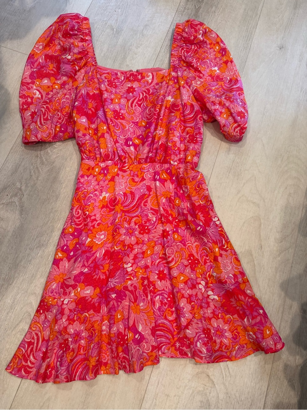 Ted Baker Pink & Orange Floral Puff-Sleeve Mini Dress